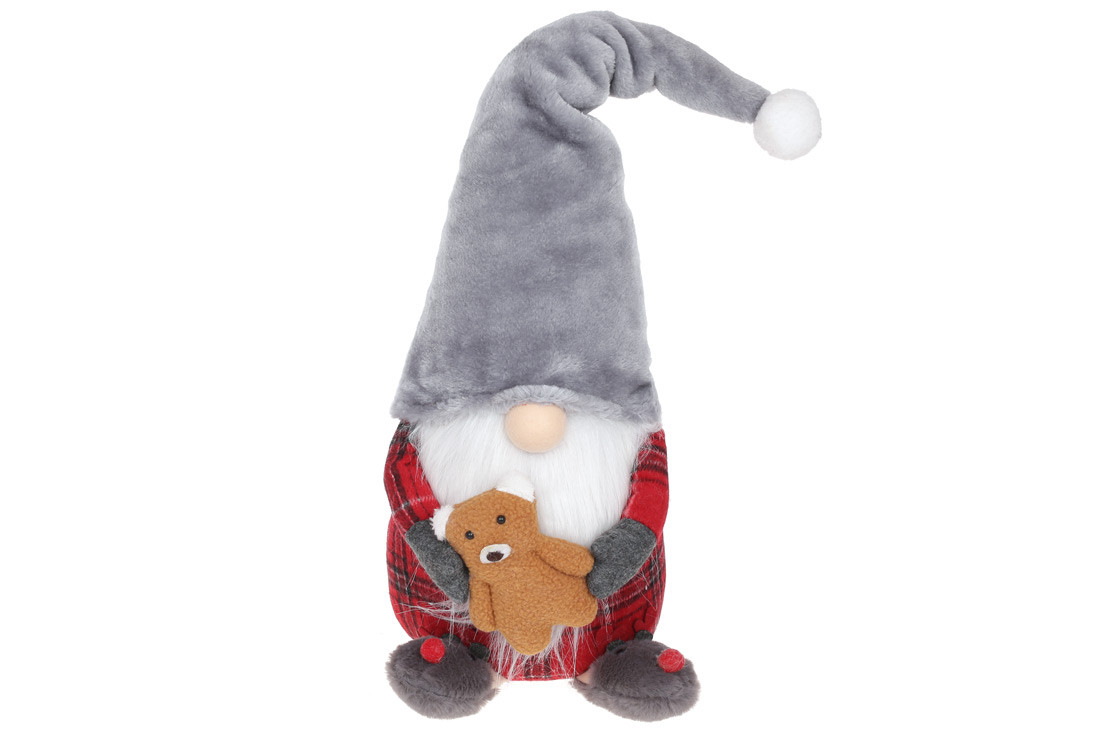 М'яка іграшка Гном з ведмедиком, 63см, колір - сірий з червоним, фото 1