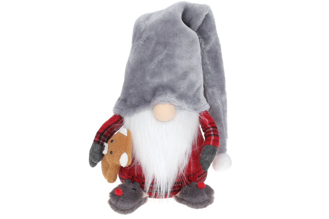 М'яка іграшка Гном з ведмедиком, 71см, колір - сірий з червоним, фото 1