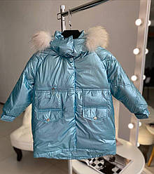 Демісезонна куртка для дівчинки перламутрова пухова Блакитна 1800 180, Голубой, Для девочек, Осень Зима, 140 , 7 лет