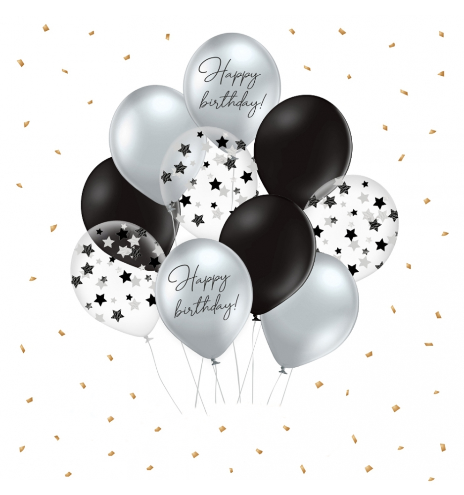 Фонтан з 10 кульок | Happy birthday Хром зірочки