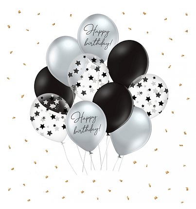 Фонтан з 10 кульок | Happy birthday Хром зірочки, фото 1