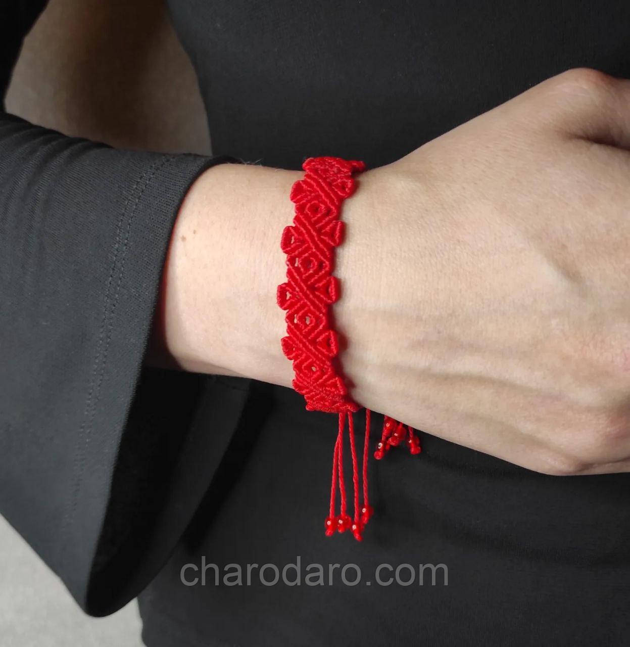 Жіночий браслет ручного плетіння макраме "Баст" CHARO DARO (червоний)