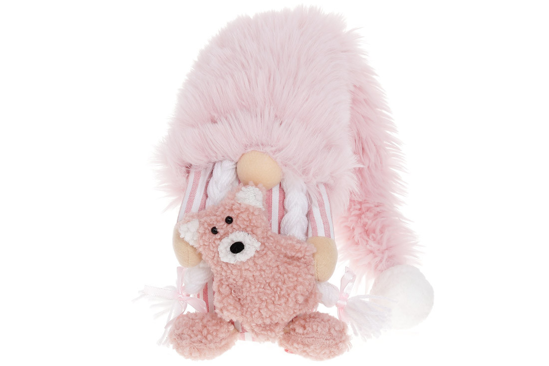 М'яка іграшка Гном з Ведмедиком, 63см, колір - світло-рожевий, фото 1