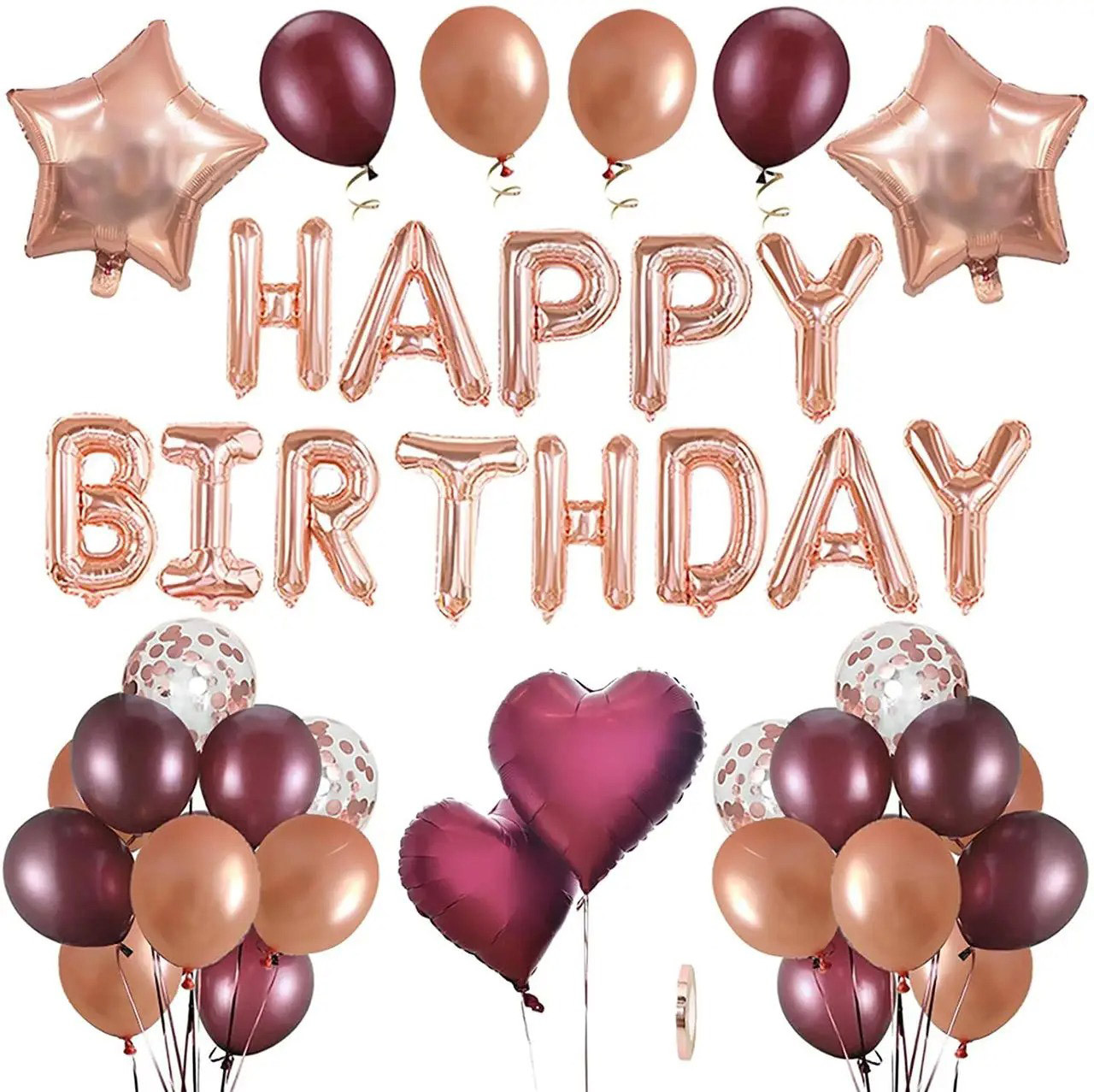 Набір із кульок з гірляндою Happy Birthday Шик | Рожеве золото