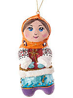 Іграшка скульптурна ялинкова прикраса "Дівчинка в помаранчевій хустині" ручної роботи, handmade декор