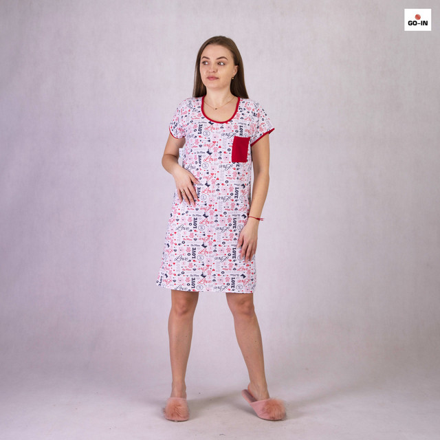 Стильная, молодежная женская ночная рубашка красного цвета р.46-56