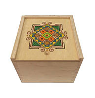 Дерев'яна Коробка ручної роботи 14*14 з фанери світла з графічним ручним етнічним розписом