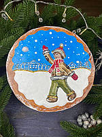 Коробка новорічна "Хлопчик грає в сніжки" ручної роботи з малюнком виконаним вручну, handmade новорічний