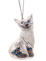 Ялинкова прикраса скульптурна "Котик сірий" ручної роботи, handmade милий святковий декор