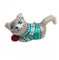 Ялинкова прикраса скульптурна "Котик сірий з клубочком" ручної роботи, handmade милий святковий декор