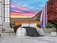 Флизелиновые фотообои закат солнца 3D Природа Ландшафт Небо Красивый водопад (12984V)+клей