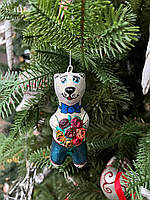 Ялинкова іграшка скульптурна "Ведмедик з квітами" ручної роботи, handmade милий святковий декор