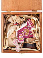 Набір подарунковий №12r. Дерев яна коробка, янгол дерев яний, мед, чай, сіно ручна робота, handmade подарунок