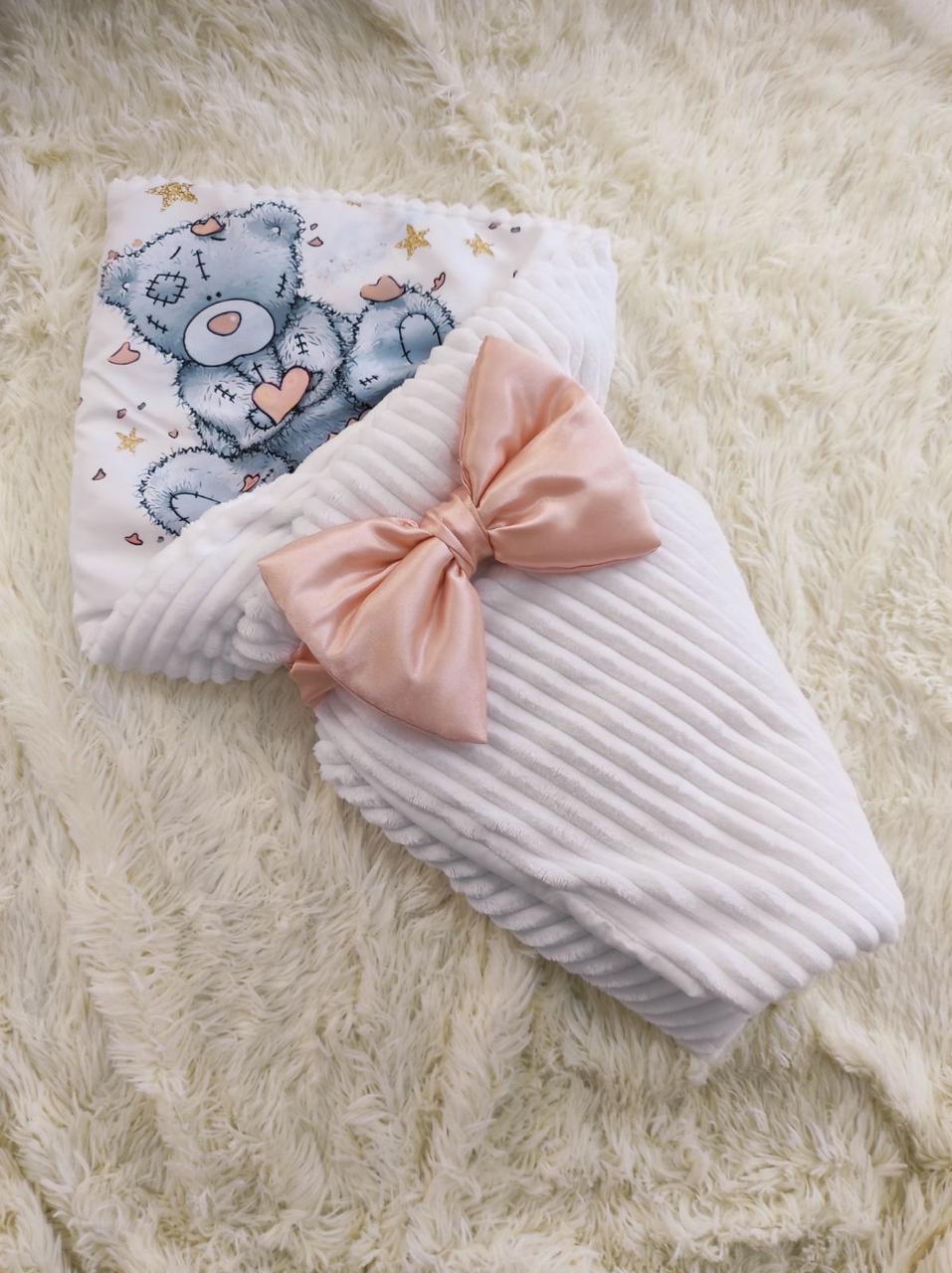 Плюшевий демісезонний конверт з принтом Ведмедик, білий, фото 1