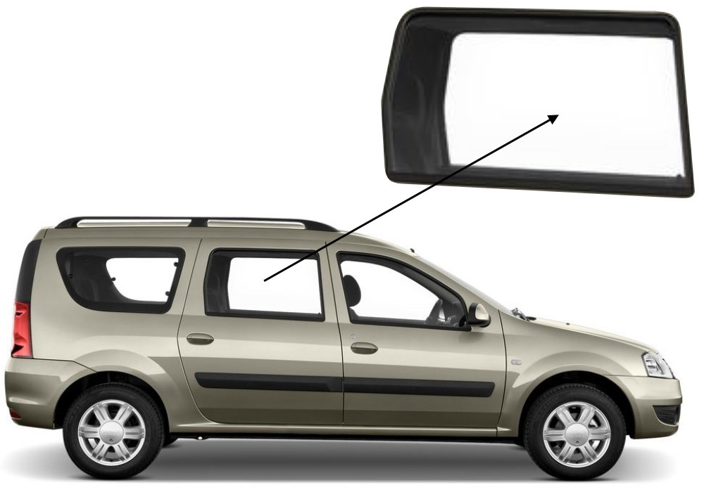 Бічне скло Dacia Logan 2005-2013 5d задніх дверей праве