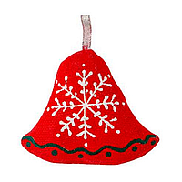 Текстильна ялинкова прикраса новорічна "Дзвоник маленький червоний" ручної роботи, handmade святковий декор