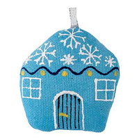 Текстильна ялинкова прикраса новорічна "Хатинка маленька блакитна" ручної роботи, handmade святковий декор
