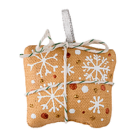Текстильна ялинкова прикраса новорічна "Подарунок золотий маленький" ручної роботи, handmade святковий декор