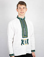 Вишиванка сорочка чоловіча біла лляна з ведмедями "Lvivska" з зеленою вишивкою