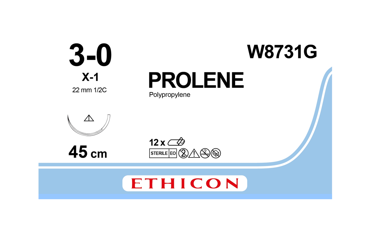 Хірургічна нитка Ethicon Пролен (Prolene) 3/0, довжина 45 см, реж. голка 22 мм W8731G, фото 1