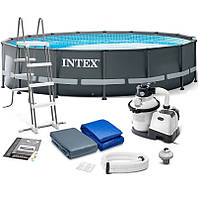 Каркасный бассейн Intex 26340 (732x132 см ) (Песочный фильтр-насос 8000 л/ч, лестница, тент, подстилка)