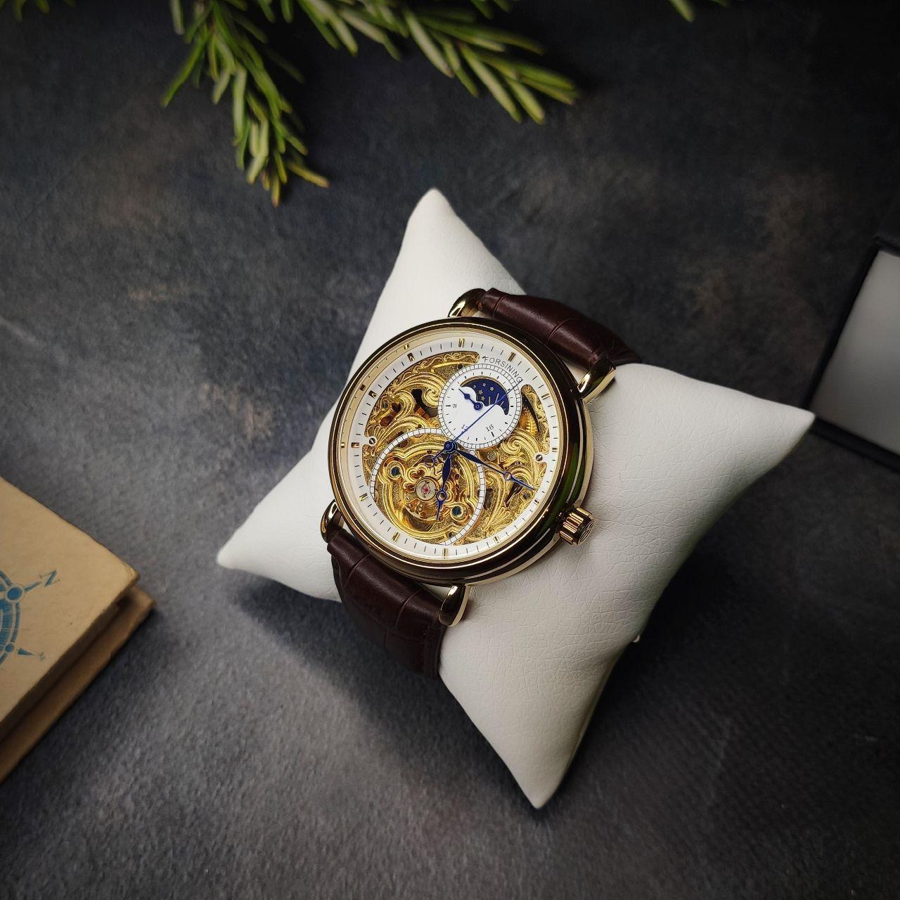 Чоловічий наручний годинник Forsining 1125 Brown/Gold