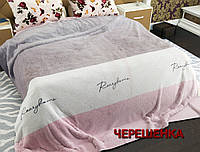 Флисовое серое покрывало плед двуспальное евро макси 220х240 с крупными полосами от производителя Черешенка