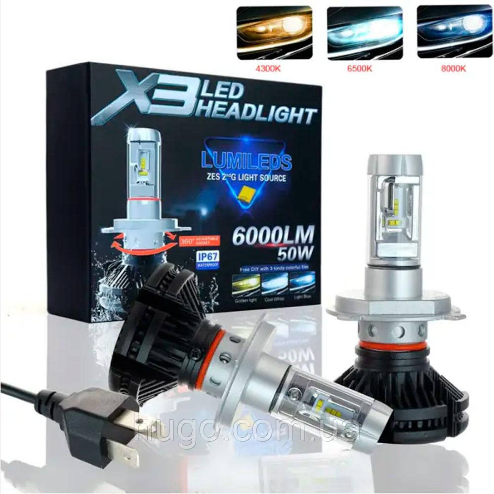 Комплект автомобільних Led ламп X3-H7, 2 шт / Автомобільні лед лампи / Світлодіодні лед лампи для автомобіля