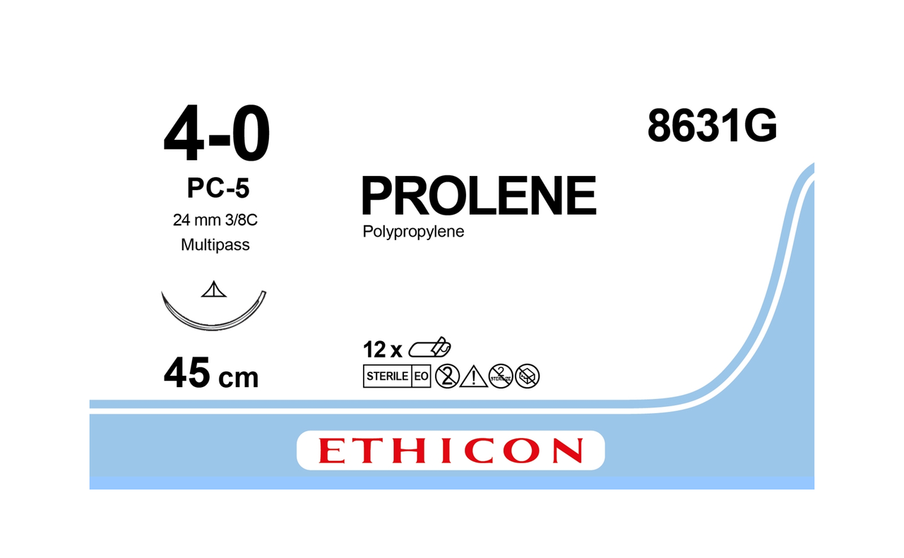 Хірургічна нитка Ethicon Пролен (Prolene) 4/0, довжина 45 см, реж. голка 19 мм Prime 8631G (W8011T)