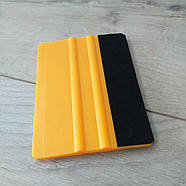 Ракель комбінований з мікрофіброю для клеєння плівки на авто 75х100 мм Аплікатор Вигонка Жовтий (KG-6605), фото 3