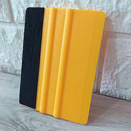 Ракель комбінований з мікрофіброю для клеєння плівки на авто 75х100 мм Аплікатор Вигонка Жовтий (KG-6605), фото 2