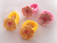 Детские резинки для волос Fashion маленькие 4 шт цветочки Розовые и Желтые (РЕЗД057/3)