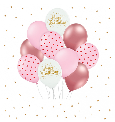 Фонтан з 10 кульок Happy Birthday | Хром серце, фото 1