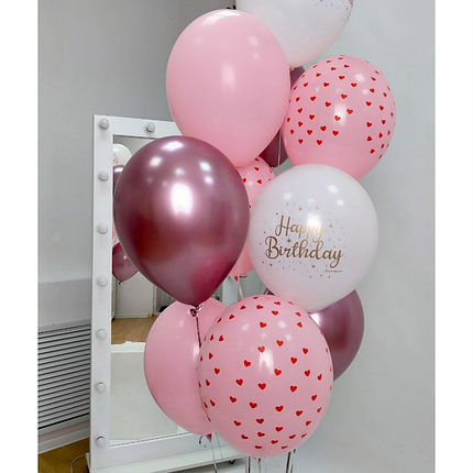 Фонтан з 10 кульок Happy Birthday | Хром серце, фото 2