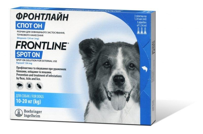 Краплі на холку Boehringer Ingelheim Frontline Spot On M для собак 10-20 кг (піпетки 3*1,34 мл)