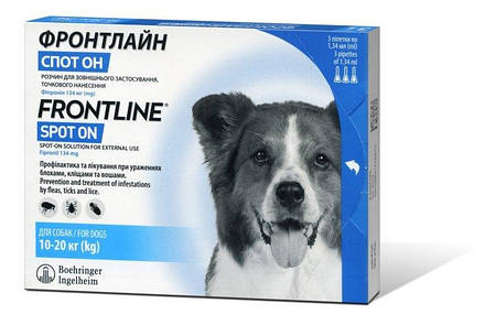 Краплі на холку Boehringer Ingelheim Frontline Spot On M для собак 10-20 кг (піпетки 3*1,34 мл), фото 1