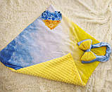 Літній плюшевий конверт для новонароджених, жовтий з принтом серце України, фото 3