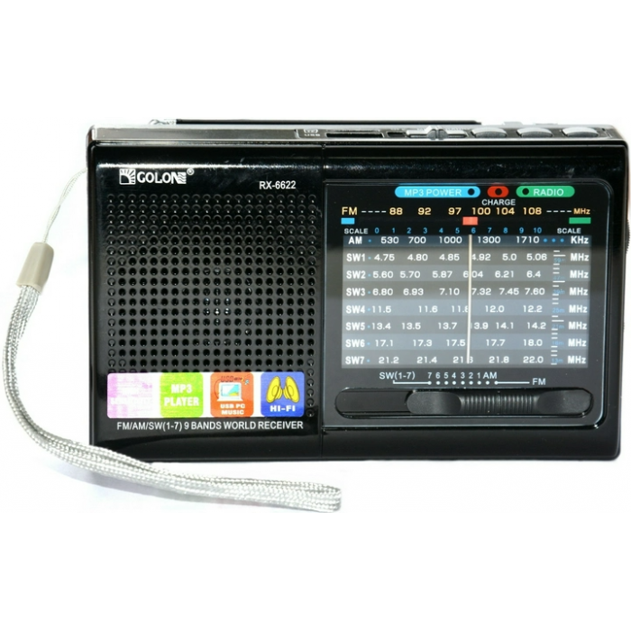 Радіоприймач колонка з радіо FM USB MicroSD Golon RX-6622 на акумуляторі Чорний