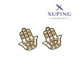 Сережки з цирконієм Xuping позолота + родій, Рука Фатіми або Хамса, 14мм, фото 4