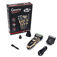 Машинка для стрижки волос беспроводная аккумуляторная Триммер для носа и бровей 3в1 Geemy GM-595