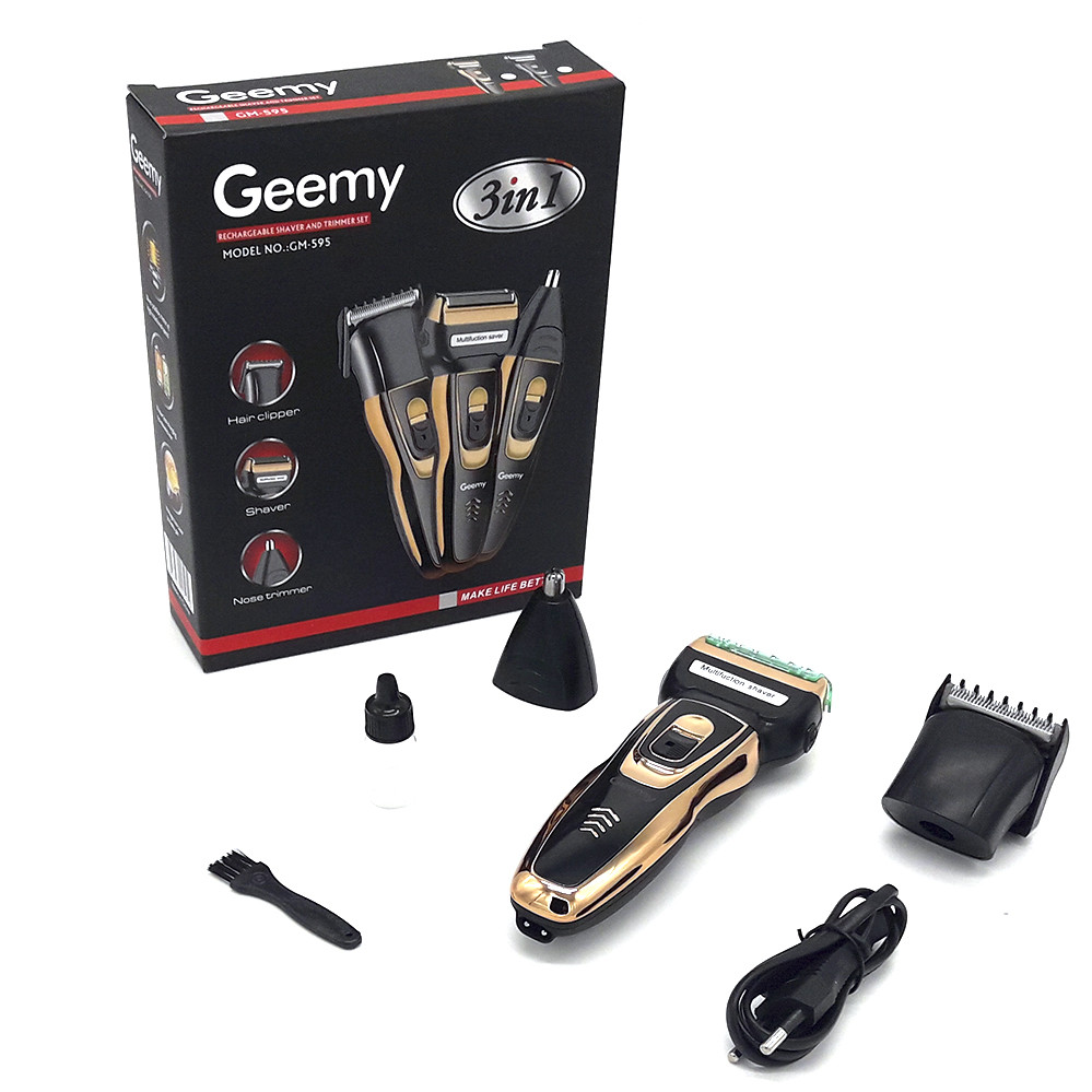 Машинка для стрижки волосся бездротова акумуляторна Тример для носа і брів 3в1 Geemy GM-595