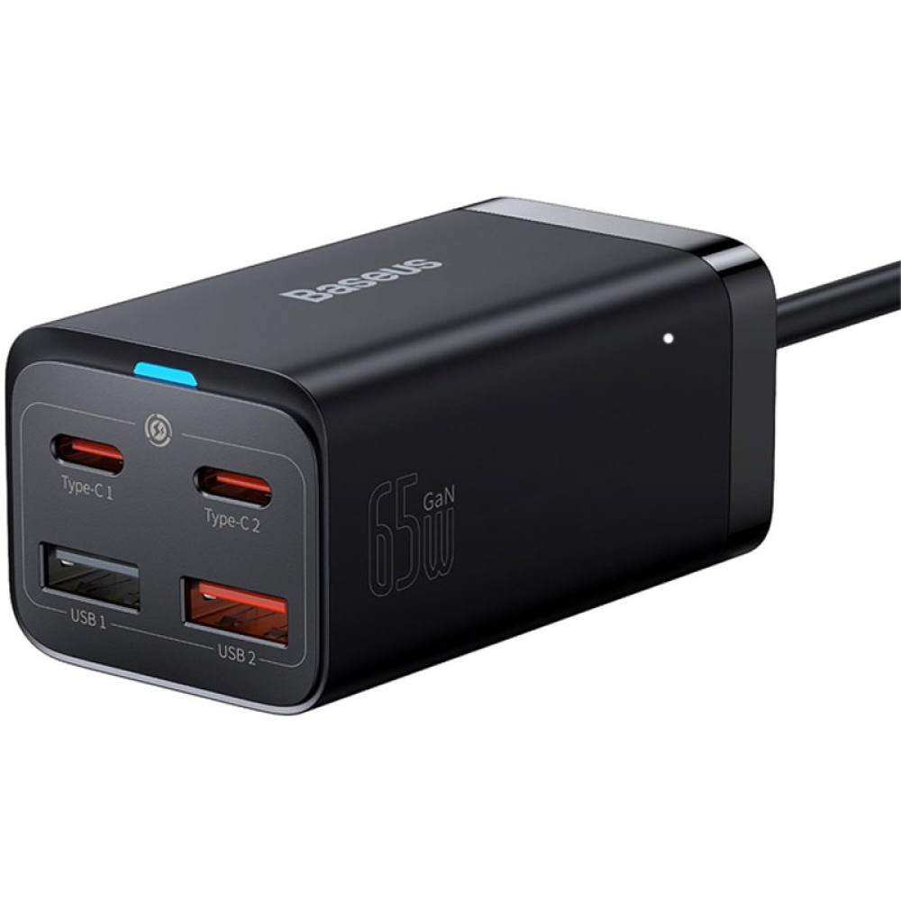 Зарядний пристрій Baseus 2USB/2Type-C GaN3 Pro Fast Charger 65W з кабелем Type-C to Type-C, Black, фото 1