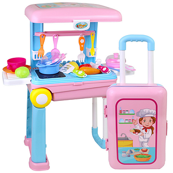 Дитячий ігровий набір кухня Happy Chef 2в1 / Велика кухня в валізі / Іграшкова кухня на колесах