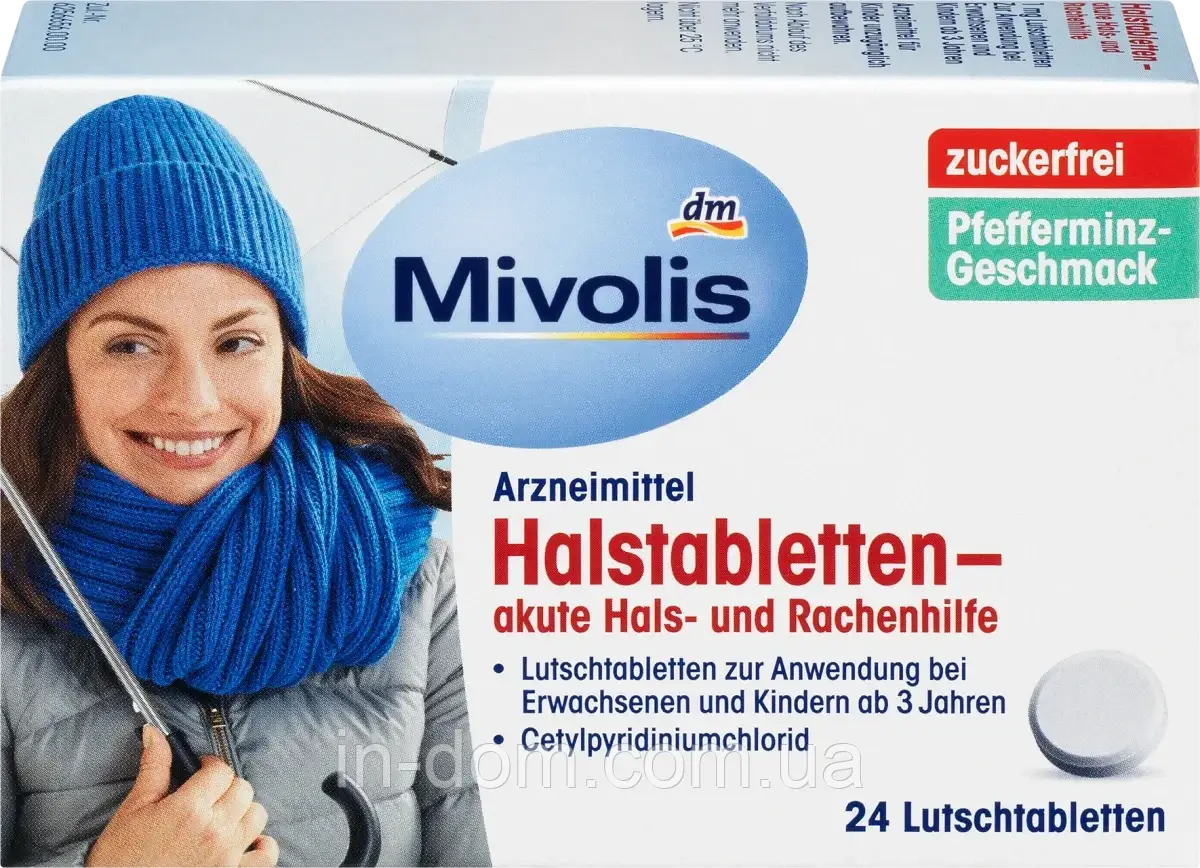Mivolis Halstabletten – akute Hals- und Rachenhilfe Льодяники від болю в горлі 24 шт.