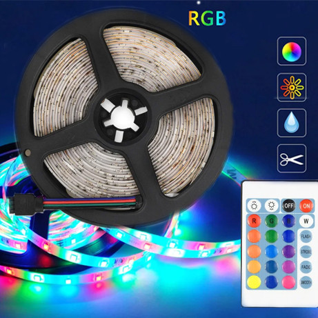 Світлодіодна Led стрічка Strip RGB 5 м 2835 з пультом та перехідником світлодіодне освітлення на самоклейці