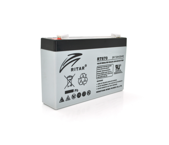 Акумуляторна батарея AGM RITAR RT670, Gray Case, 6V 7.0 Ah, для дитячого електротранспорту., фото 1