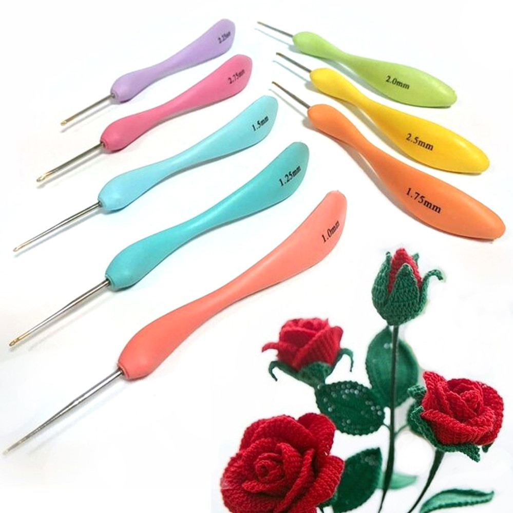 Гачки для в'язання набір 8 шт ергономічні голки з кольоровими ручками для пряжі аксесуари за номерами
