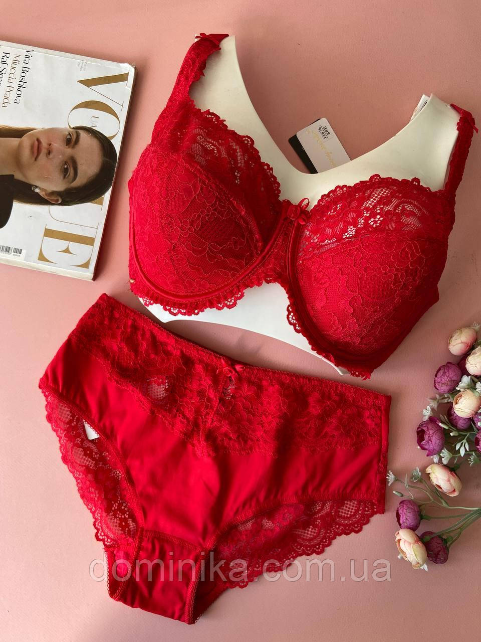 80/90/95Д Червоний мережевний комплект жіночої білизни на 4 розмір