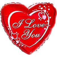 Фольговані кулі міні-фігури серце червоне "Я тебе люблю" з серцями