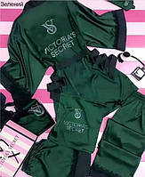 Комплект женский Пижама 6 в 1 атласная - Victoria`s Secret Виктория Сикрет со стразами L, Зеленый